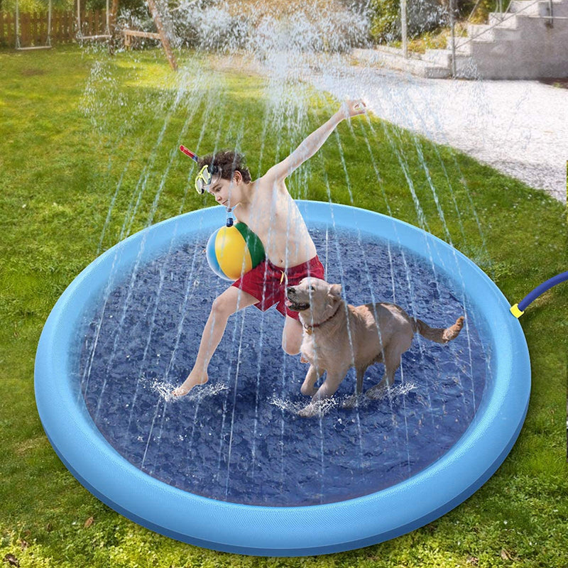 Dog Splash Pad 67" Anti-Slip Dog Pools for Large Dogs BPA Free 0.58mm Thick Dog Sprinkler Water Toy